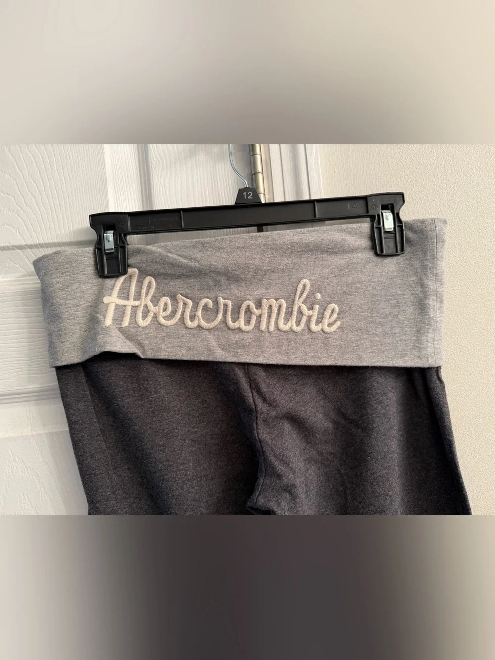 Abercrombie & Fitch Women's Charcoal Flare Yoga Pants with Light Gray Waistband - Picture 5 of 8